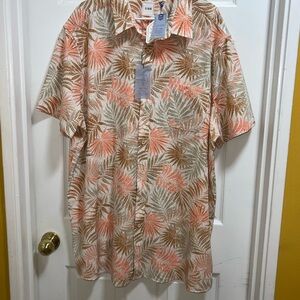 ROWM‎ Crafted Mens Button Down Shirt Short Sleeve Palm Leaf Print Casual
